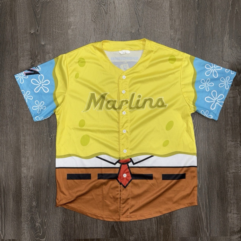 Miami Marlins SpongeBob SquarePants Day Baseball Jersey Shirt Adults XL